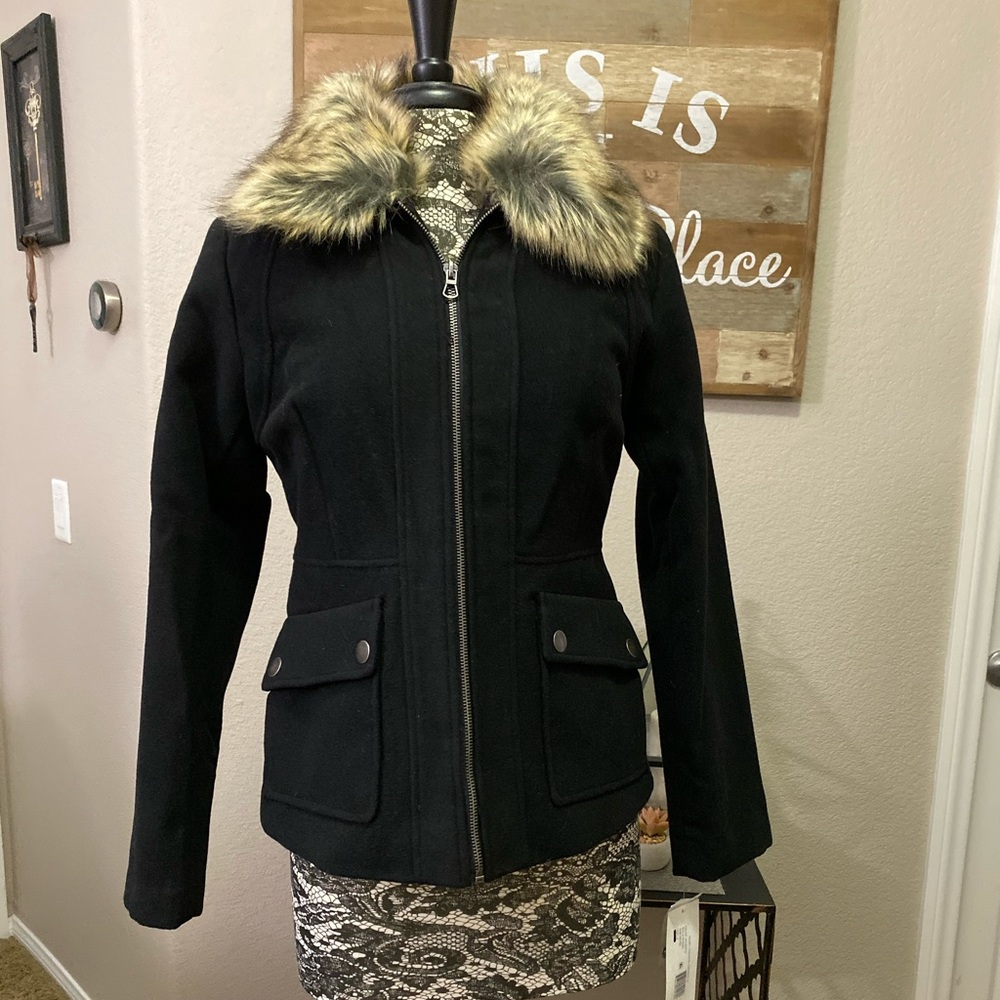 New! Faux Wool W/ Fur Jacket